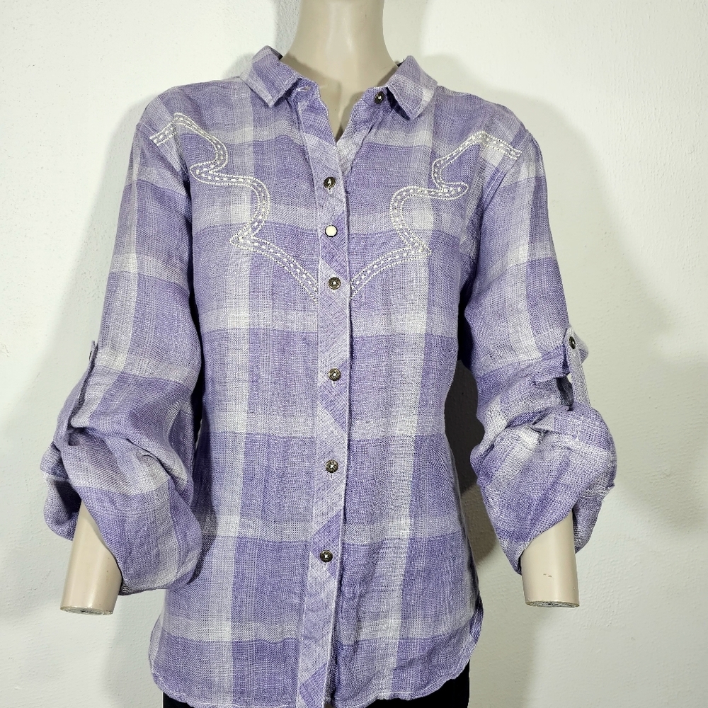 Shyanne Purple Plaid Button-Down Cowgirl Shirt XXL